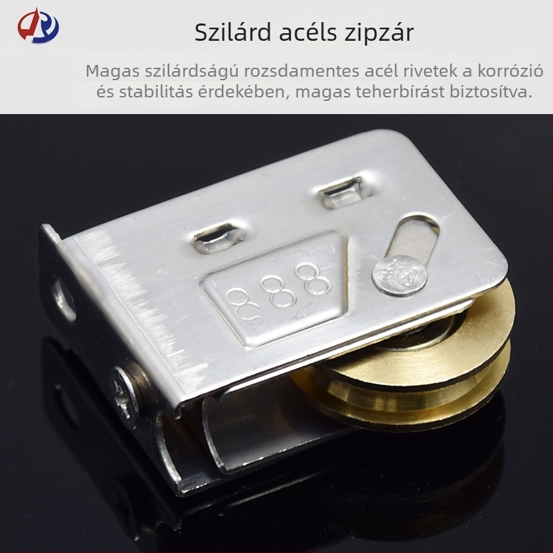 Ajtó- és ablakroller — rozsdamentes acélváz, rézmagú belső nylon görgő; modell 2078/2008/888; kötélcsatorna sugara 5,5; teherbírás 38 kg; fal vastagsága 1,0