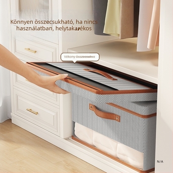 Nem szőtt anyagból készült tároló doboz szürke nyíl minta, dizájn két ablakkal és fedéllel, átlátható tároló doboz, 50 L, 50×40×30 cm, ruhák és játékok rendezésére