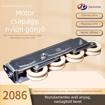 2086 típusú négykerekű rozsdamentes acél tolóajtó görgő, Ø32 mm külső átmérő, 56 kg maximális teher