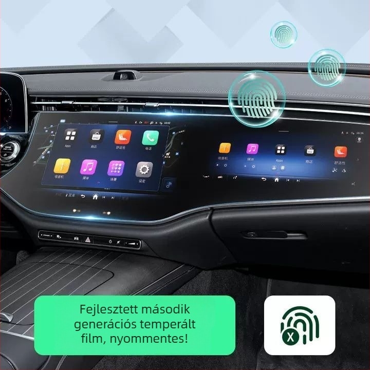 Edzett üveg képernyővédő a Mercedes-Benz E300L navigációs kijelzőjéhez — egy darabos kialakítás, hőálló, karcolás- és kopásálló, ujjnyomatszegény bevonat