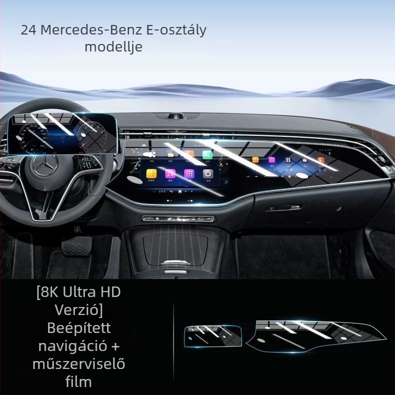 Edzett üveg képernyővédő a Mercedes-Benz E300L navigációs kijelzőjéhez — egy darabos kialakítás, hőálló, karcolás- és kopásálló, ujjnyomatszegény bevonat