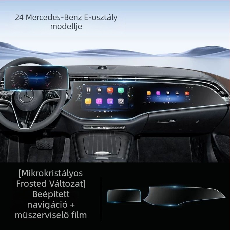 Edzett üveg képernyővédő a Mercedes-Benz E300L navigációs kijelzőjéhez — egy darabos kialakítás, hőálló, karcolás- és kopásálló, ujjnyomatszegény bevonat