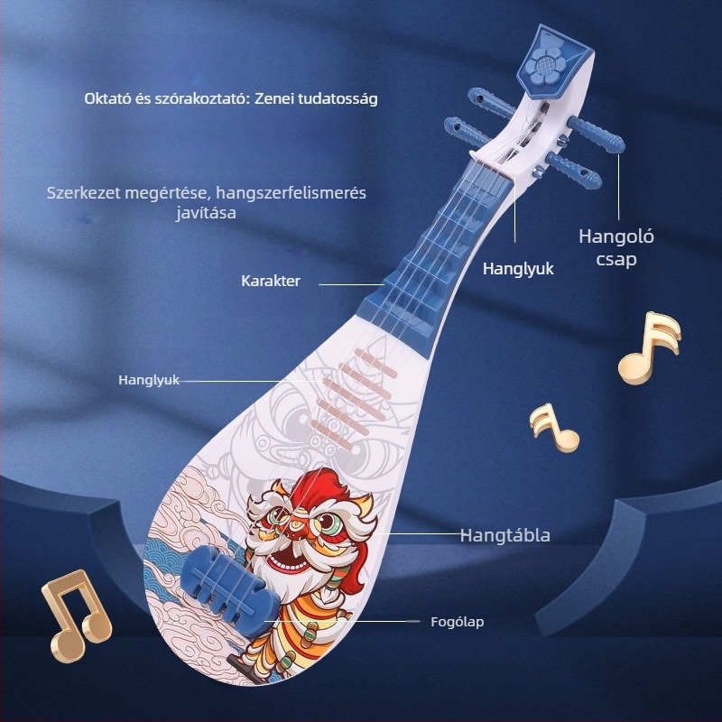 Gyermekeknek szóló oktató zenei játék: pipa utánzó gitár kínai stílusú dizájnnal