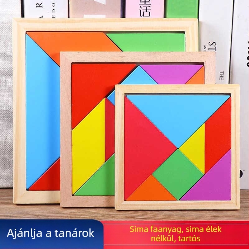 Fából készült tangram feladvány - oktatási játék 4–6 éves gyerekeknek; anyag: fa; eredet: Zhejiang