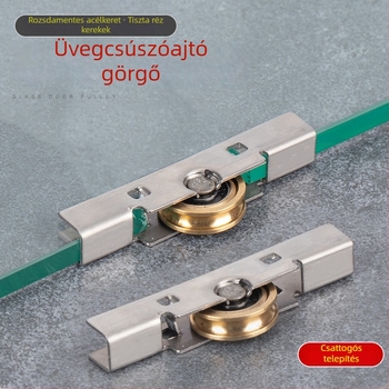 Üvegajtó görgő rozsdamentes acélból, 4 darabos készlet, modell 1J3C03-8mm keret nélküli erkélyhez, rézcsatornás görgő