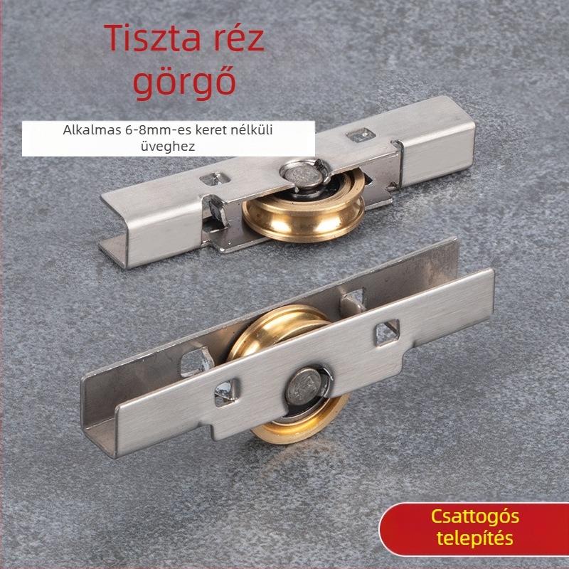 Üvegajtó görgő rozsdamentes acélból, 4 darabos készlet, modell 1J3C03-8mm keret nélküli erkélyhez, rézcsatornás görgő