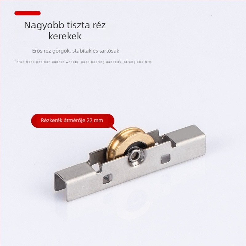 Üvegajtó görgő rozsdamentes acélból, 4 darabos készlet, modell 1J3C03-8mm keret nélküli erkélyhez, rézcsatornás görgő