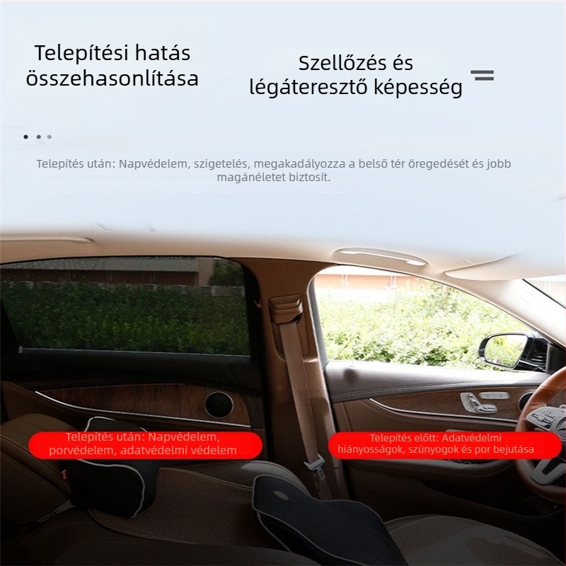 Fekete autós szúnyogháló hőszigeteléssel és napvédővel, címkézhető