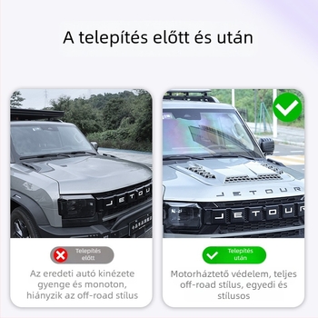 Jietu Traveler Shanhai T2 motorháztető védőburkolat — szerelés szívócsészékkel