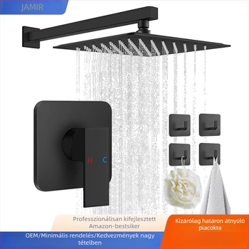 Rejtett falba szerelt zuhanykészlet rézből, beépített keverő, hőmérséklet-szabályozás 0–95°C, eső, masszázs, permetezés és buborék funkciók