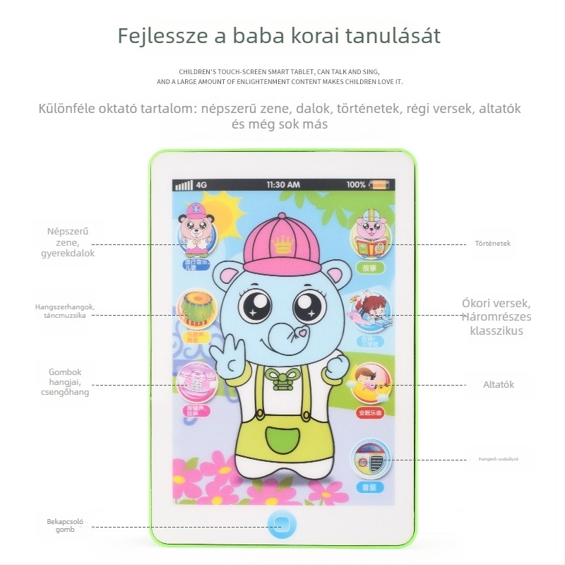 Korai oktatású történet-gép fényhatásokkal és hanggal; műanyag test; memória nélküli; elemmel működik; termékkód Ybx806-7