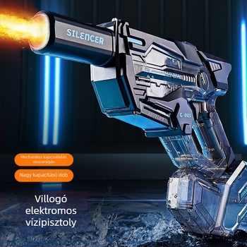 Nagy kapacitású elektromos vízipisztoly, folyamatos tüzelés, vízsugár és világítás