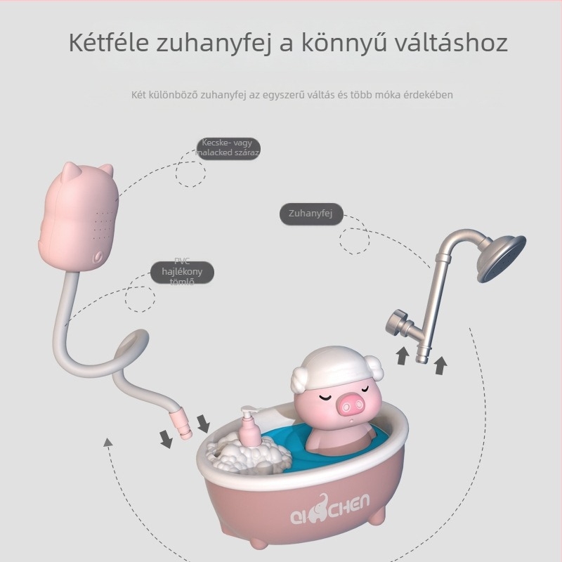 Fürdőjáték malac témával – elektromos vízsugár, műanyag, 4–6 éveseknek