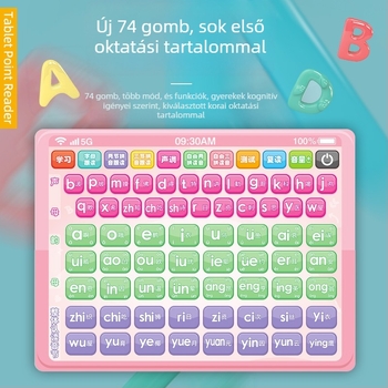 Pinyin tanuló gép zenével és érintésre reagáló funkcióval, műanyag kivitel, elemmel működik, 4-6 éves gyermekek számára