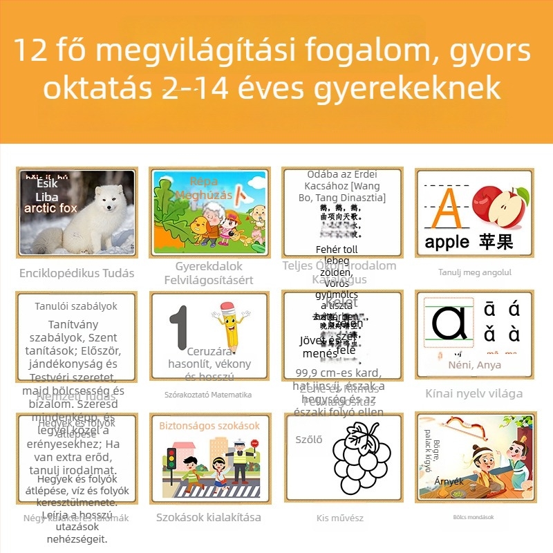 Gyermekek tanuló gépe LCD kijelzővel, szülő-gyermek játékok és zene, 2–4 GB memória, műanyag ház, 4–6 éveseknek