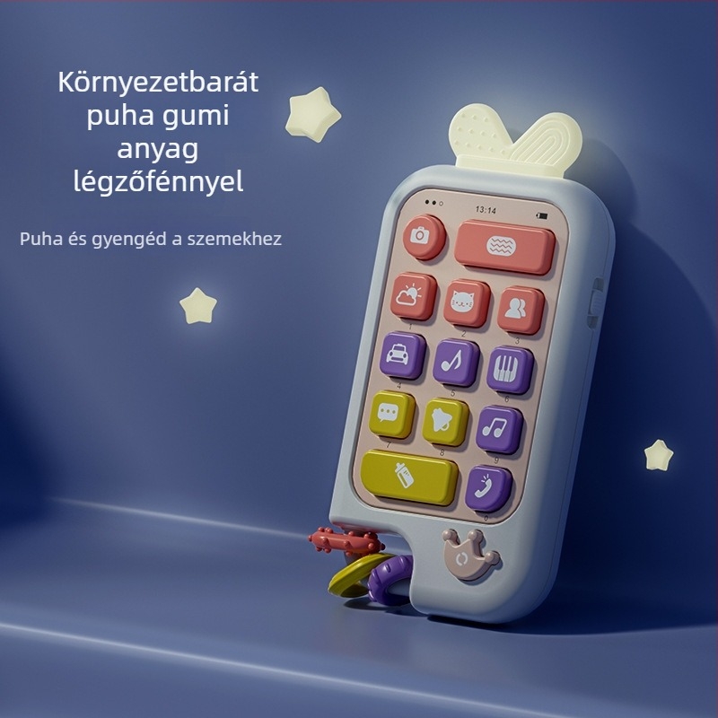 Kétnyelvű gyermekeknek szóló oktató zenés telefonjáték, műanyagból, villogó fények és hang, hagyományos száraz elem, 0–3 éveseknek