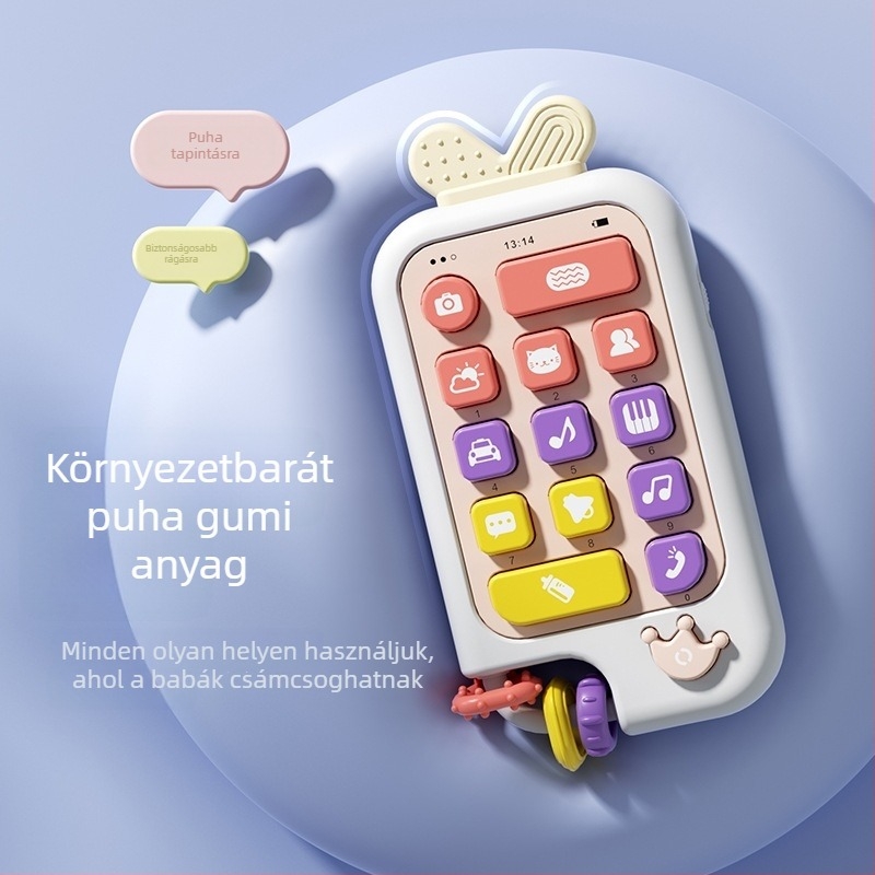 Kétnyelvű gyermekeknek szóló oktató zenés telefonjáték, műanyagból, villogó fények és hang, hagyományos száraz elem, 0–3 éveseknek