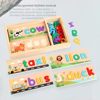 Fából készült betűkártyák gyerekeknek, gyümölcs- és zöldségfelismerés — 3D puzzle 4-6 éveseknek, DIY készlet