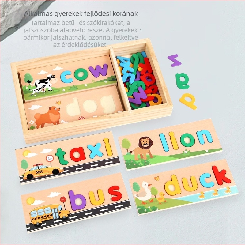 Fából készült betűkártyák gyerekeknek, gyümölcs- és zöldségfelismerés — 3D puzzle 4-6 éveseknek, DIY készlet