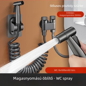 WC tisztító spricskészlet kettős vezérlésű sarokszeleppel, rozsdamentes acélból, falra szerelhető, egylyukú csapnyílás, egy darabból öntött