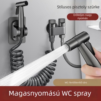 WC tisztító spricskészlet kettős vezérlésű sarokszeleppel, rozsdamentes acélból, falra szerelhető, egylyukú csapnyílás, egy darabból öntött