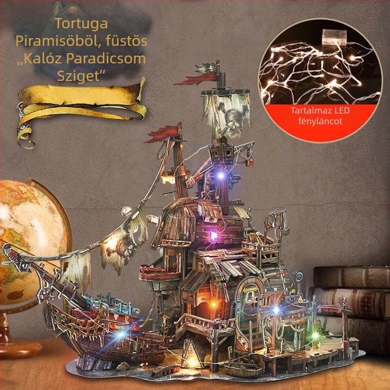 Cubicfun 3D-s pirata hajó puzzle – háromdimenziós modellkészlet videó útmutatóval, 7–14 éveseknek, színes dobozos csomagolás