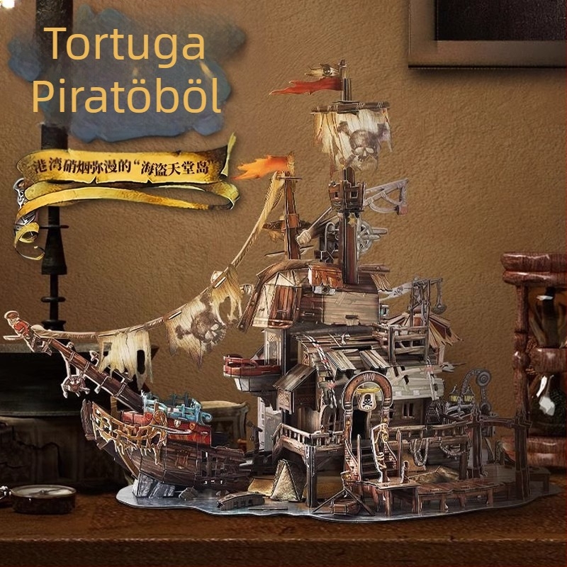 Cubicfun 3D-s pirata hajó puzzle – háromdimenziós modellkészlet videó útmutatóval, 7–14 éveseknek, színes dobozos csomagolás