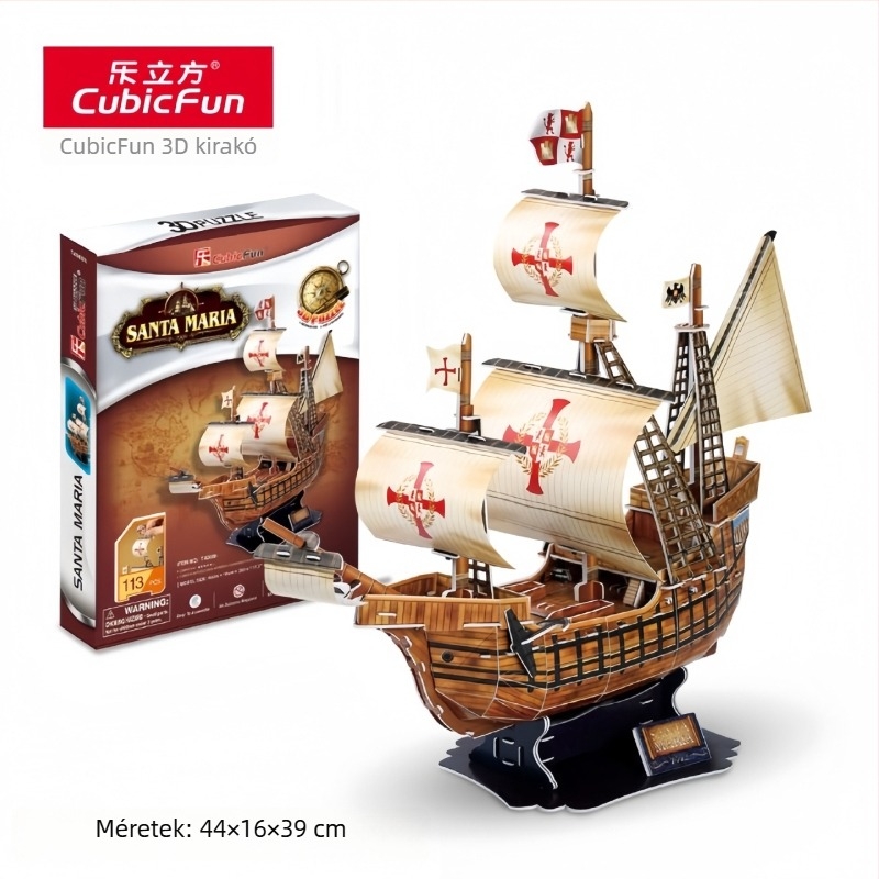Cubicfun 3D-s pirata hajó puzzle – háromdimenziós modellkészlet videó útmutatóval, 7–14 éveseknek, színes dobozos csomagolás
