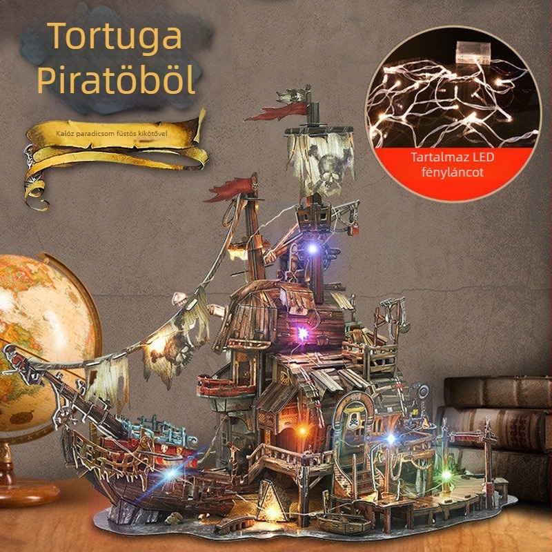 Cubicfun 3D-s pirata hajó puzzle – háromdimenziós modellkészlet videó útmutatóval, 7–14 éveseknek, színes dobozos csomagolás