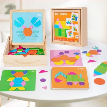 Mágneses Tangram 3D fa puzzle gyerekeknek 4–6 évesek, többfunkciós