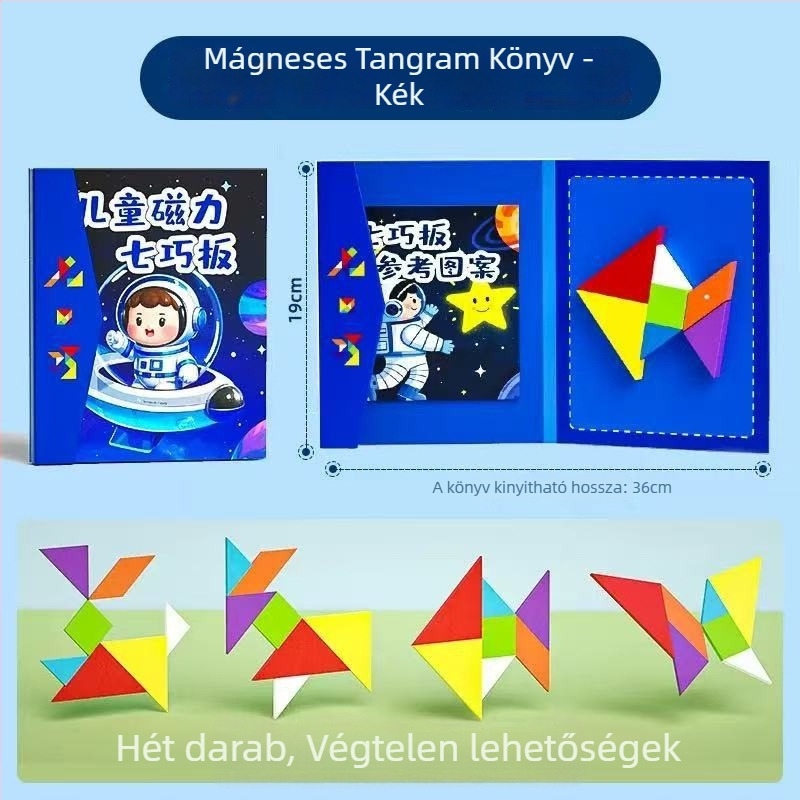 Mágneses Tangram 3D fa puzzle gyerekeknek 4–6 évesek, többfunkciós