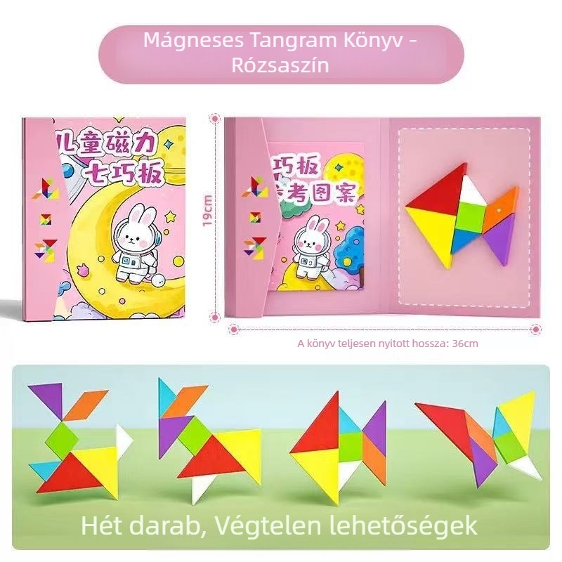 Mágneses Tangram 3D fa puzzle gyerekeknek 4–6 évesek, többfunkciós
