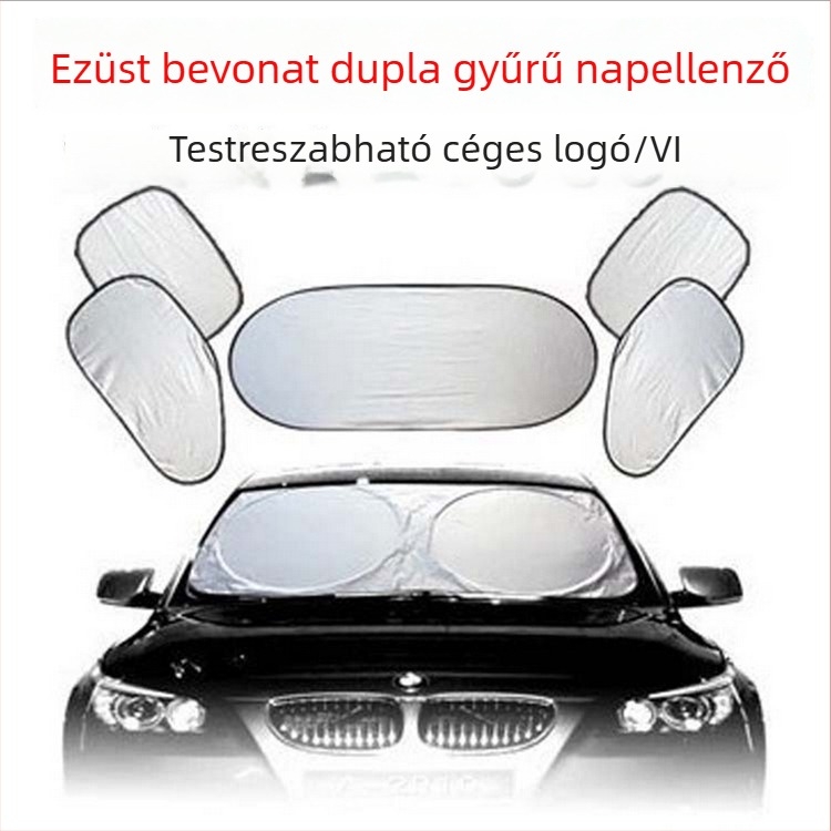 6-darabos univerzális autónapellenző készlet az első szélvédőhöz - kihúzható, titán felület, kód Z795