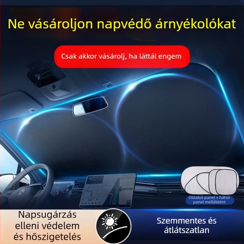 6-darabos univerzális autónapellenző készlet az első szélvédőhöz - kihúzható, titán felület, kód Z795