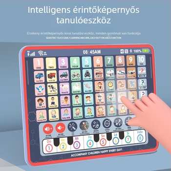 Gyerekeknek szóló oktatótablett, újratölthető, zenés funkciókkal, műanyag ház, lítium akkumulátor, 0–3 éveseknek