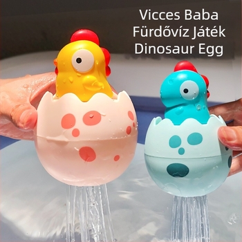 Fürdőjáték vízpermettel, kacsa alakú és dinoszaurusz tojáshéjával, műanyag, zuhany és vízipisztoly, 3C tanúsítvány, Konig Kids, 4–6 éveseknek