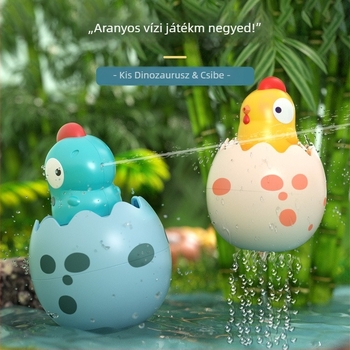 Fürdőjáték vízpermettel, kacsa alakú és dinoszaurusz tojáshéjával, műanyag, zuhany és vízipisztoly, 3C tanúsítvány, Konig Kids, 4–6 éveseknek