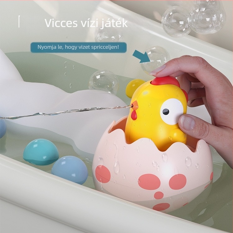 Fürdőjáték vízpermettel, kacsa alakú és dinoszaurusz tojáshéjával, műanyag, zuhany és vízipisztoly, 3C tanúsítvány, Konig Kids, 4–6 éveseknek