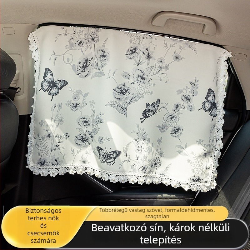 Autóhoz való árnyékoló függöny beépített csúszó sínnel, univerzális illeszkedés, chenille anyag, vastag átlátszatlan, napvédelem és hőszigetelés oldalsó ablakokra