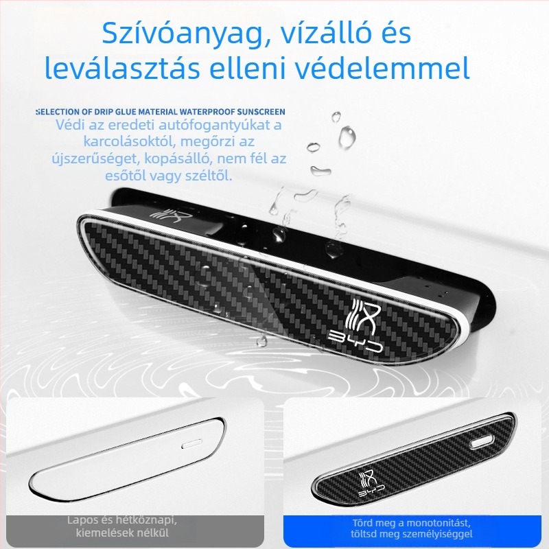 BYD Han ajtófogantyú anti-karcoló gumiszalag, karbon mintázatú kivitel, illeszkedik a Han ajtófogantyúhoz, BYD-Han sorozat, testreszabható feldolgozás