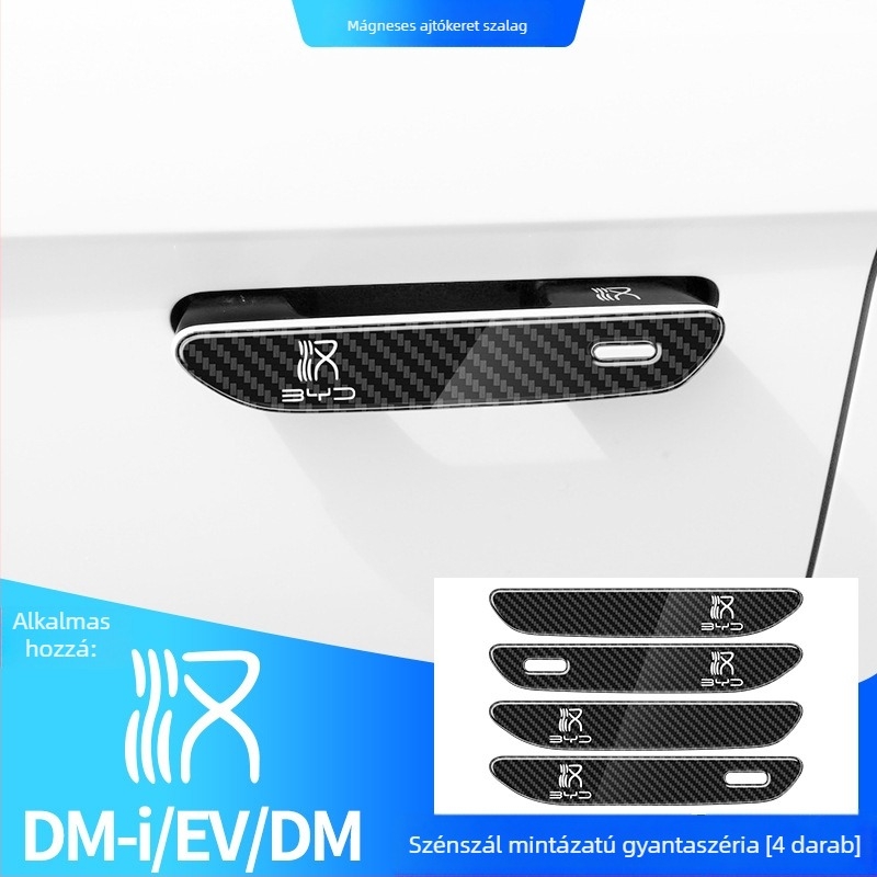 BYD Han ajtófogantyú anti-karcoló gumiszalag, karbon mintázatú kivitel, illeszkedik a Han ajtófogantyúhoz, BYD-Han sorozat, testreszabható feldolgozás
