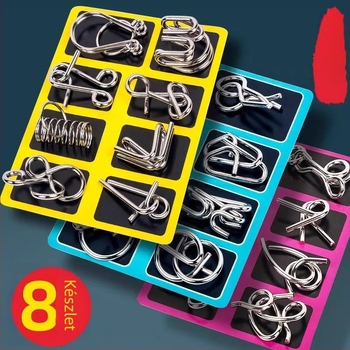 Kilenc összefonható acélgyűrűből álló puzzle — Luban/Kongming Lock oktató játék, 24 darabos készlet, DIY nyitás 4–6 éveseknek