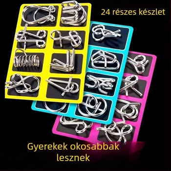 Kilenc összefonható acélgyűrűből álló puzzle — Luban/Kongming Lock oktató játék, 24 darabos készlet, DIY nyitás 4–6 éveseknek