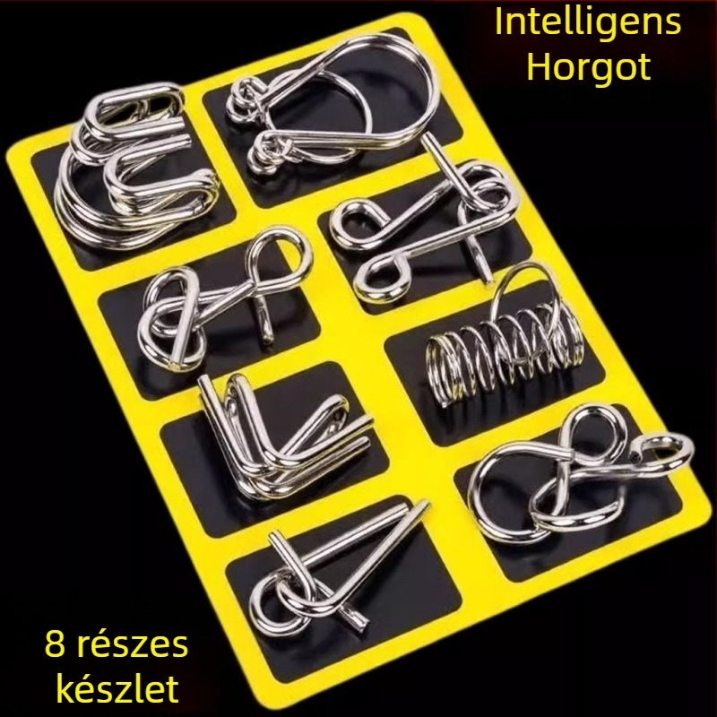 Kilenc összefonható acélgyűrűből álló puzzle — Luban/Kongming Lock oktató játék, 24 darabos készlet, DIY nyitás 4–6 éveseknek