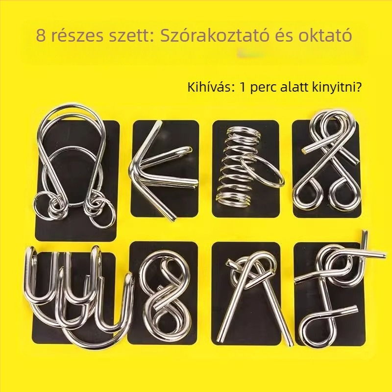 Kilenc összefonható acélgyűrűből álló puzzle — Luban/Kongming Lock oktató játék, 24 darabos készlet, DIY nyitás 4–6 éveseknek