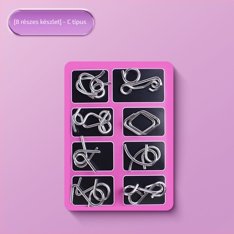 Kilenc összefonható acélgyűrűből álló puzzle — Luban/Kongming Lock oktató játék, 24 darabos készlet, DIY nyitás 4–6 éveseknek
