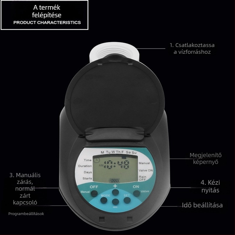Víztisztító szelep BD-automatic flush valve — kapacitás 5000 L/h, anyag: műanyag és rozsdamentes acél, szennyvíz-elvezetés, állítható időzítés