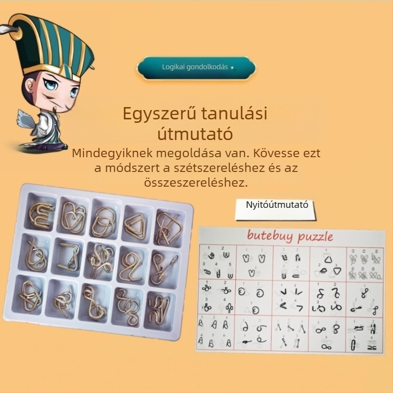 Kongming Lock fémes puzzle – 7–14 éveseknek, 24 darabos készlet