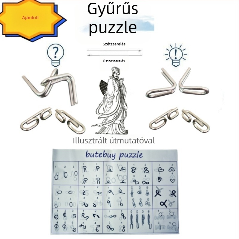 Kongming Lock fémes puzzle – 7–14 éveseknek, 24 darabos készlet