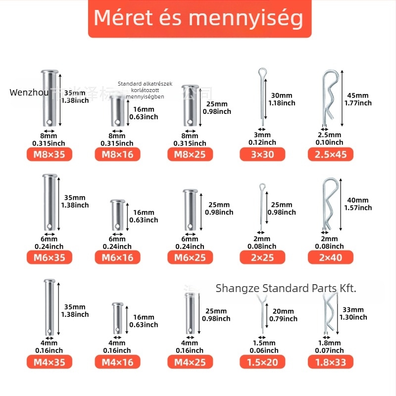 Cilindrikus tű platt fej és lyukkal a pozicionáláshoz, R-típusú tű és hairpin tű; acél 6.8 osztály, kék-fehér cink bevonat